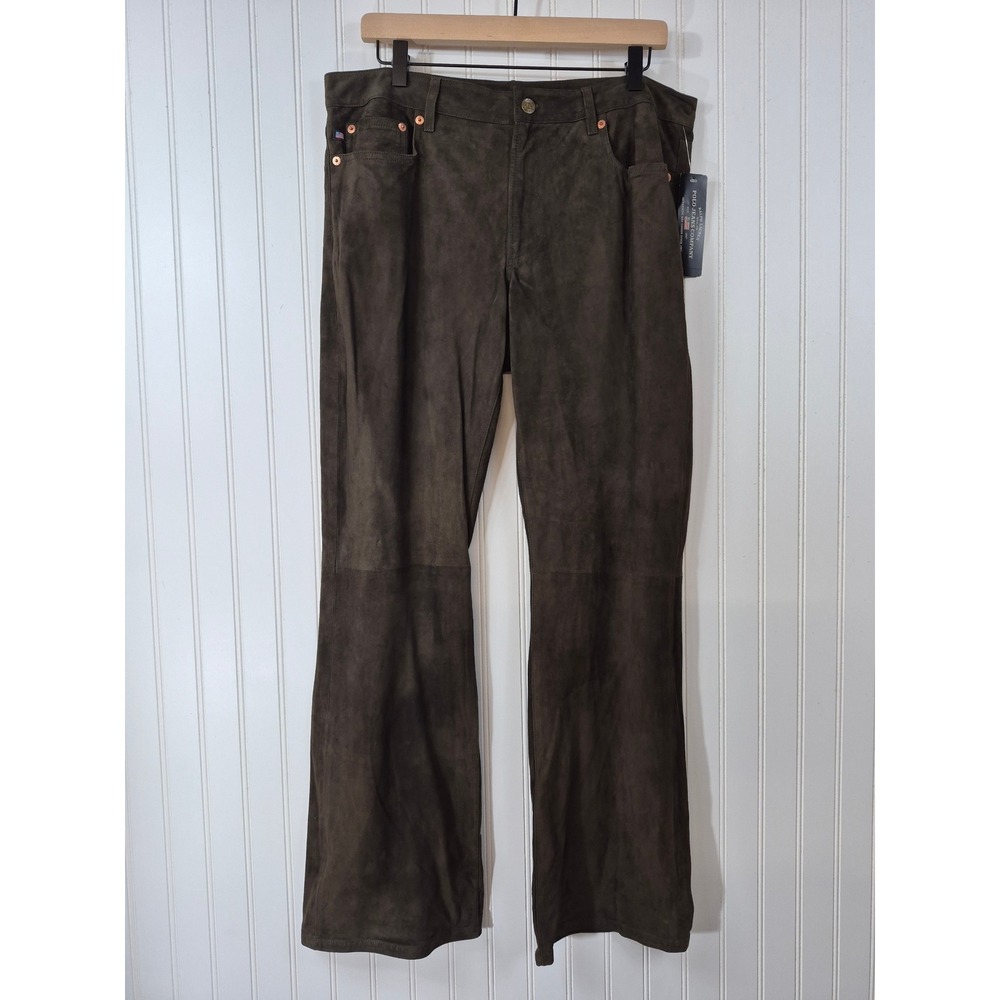 NWT Vintage Polo Jeans RL 100% Suede Leather Flare Pants 37x32 Dark Brown 14